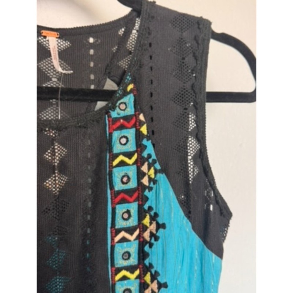 Free People Dress Women's Size 2 Turquoise Black Sleeveless Bohemian Whimsigoth‎ - Picture 7 of 16